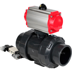Кран шаровой BV4242E-FP-GRM-ISO Дн25 Ру10 полнопроходной, корпус - НПВХ, шар - НПВХ, уплотнение - EPDM, с пневмоприводом PA-DA-052 и пневмораспределителем 4V320-08 AC220V