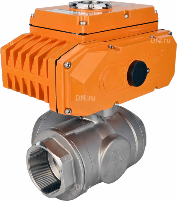Кран шаровой BV3232P(4pc)-SP-3WT-T-ISO-H Ду40 Ру63 стандартнопроходной T-тип, трехходовой, нержавеющая сталь, внутренняя резьба, уплотнение - PTFE, с эл. приводом E34-N-005EM-O1-220VAC-У1