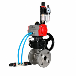 Кран шаровой BV3232P(2pc)-FP-F-ISO-H Ду80 Ру16, фланцевый, полнопроходной, двухсоставной, нержавеющая сталь SS316, PTFE, с пневмоприводом PA-DA-083, с пневмораспределителем 4V320-08 AC220V, ручным дублером MON2-450-T28-ISO, БПВ AFC2000