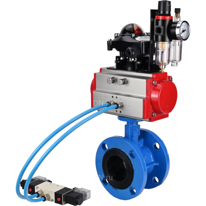 Затвор дисковый поворотный WBV1313E-2W-F-H Ду150 Ру16 фланцевый, корпус - чугун GGG40, диск - чугун GGG40, EPDM, с пневмоприводом PA-DA-130, пневмораспределителем 4V320-10 AC220V, БКВ APL-210N и БПВ AFC2000