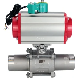 Кран шаровой BV3131P(3pc)-FP-W-ISO-H LONG Ду10 Ру63 полнопроходной, корпус - нержавеющая сталь 304, уплотнение - PTFE, под приварку, с пневмоприводом PA-DA-052 и магнитным переключателем ALS200D