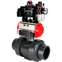 Кран шаровой BV4242E-FP-GRM-ISO Дн20 Ру10 полнопроходной, корпус - НПВХ, шар - НПВХ, уплотнение - EPDM, с пневмоприводом PA-SA-052, пневмораспределителем 4M310-08 DC24V, БКВ APL-410N EX и БПВ AFC2000