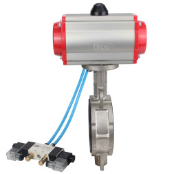 Затвор дисковый поворотный WBV3131N-2W-Fb-H Ду80 Ру16, корпус - нержавеющая сталь 304, диск - нержавеющая сталь 304, уплотнение - NBR, с пневмоприводом PA-SA-105 и пневмораспределителем 4V320-10 AC220V