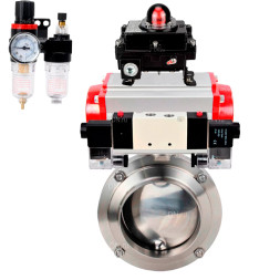 Затвор дисковый поворотный WBV3131S-2W-W-H Ду65 Ру10 под приварку, пищевая нержавеющая сталь 304, уплотнение – Silicon, с пневмоприводом PA-SA-083, пневмораспределителем 4V320-08 AC220V, БКВ APL-410N EX и БПВ AFC2000