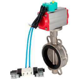 Затвор дисковый поворотный WBV3232N-2W-Fb-H Ду80 Ру16 корпус - нержавеющая сталь 316L, диск - нержавеющая сталь 316L, уплотнение - NBR, с пневмоприводом PA-DA-083, пневмораспределителем 4V320-08 AC220V и магнитным переключателем ALS200D