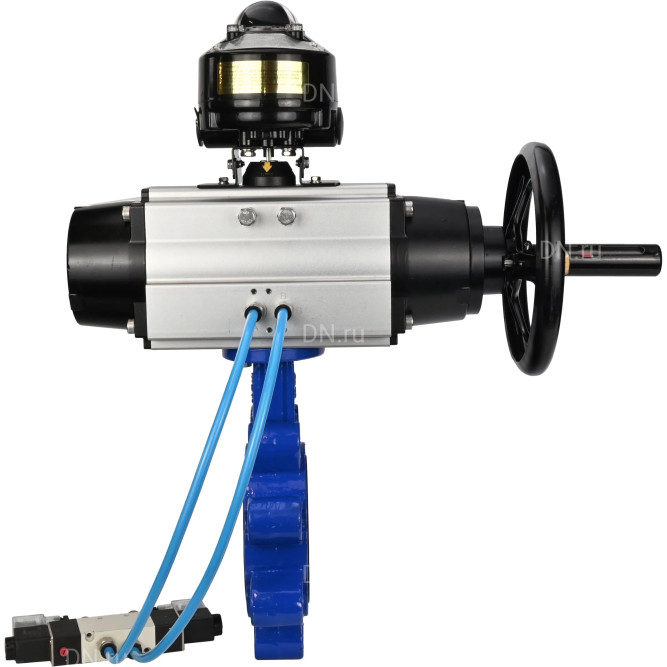 Затвор дисковый поворотный WBV1616E-2W-Fb-H Ду150 Ру16 LUG корпус - чугун QT450, диск - чугун QT450, уплотнение - EPDM, с пневмоприводом PA-DA-105-1, пневмораспределителем 4V320-08 AC220V и БКВ APL-510N EX