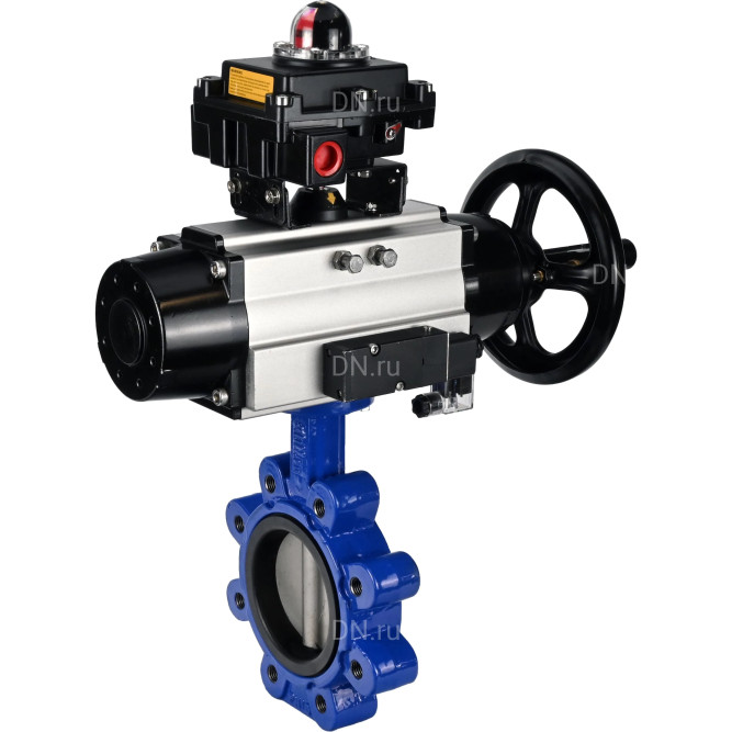 Затвор дисковый поворотный WBV1631E-2W-Fb-H Ду150 Ру16 LUG корпус - чугун QT450, диск - нержавеющая сталь 304, уплотнение - EPDM, с пневмоприводом PA-DA-105-1, пневмораспределителем 4M310-08 DC24V и БКВ APL-410N EX