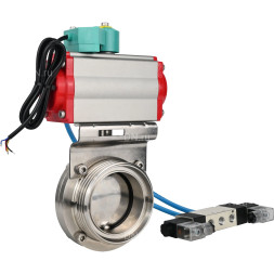 Затвор дисковый поворотный WBV3131E-2W-T-H Ду65 Ру10 резьбовой, корпус - пищевая нержавеющая сталь 304, уплотнение - EPDM, с пневмоприводом PA-SA-083, пневмораспределителем 4M320-10 AC220V, магнитным переключателем ALS200D