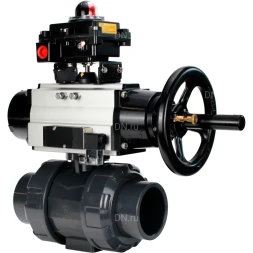 Кран шаровой BV4242E-FP-GRM-ISO Дн40 Ру10 полнопроходной, корпус - НПВХ, шар - НПВХ, уплотнение - EPDM, с пневмоприводом PA-DA-105-1, пневмораспределителем 4M310-08 AC220V и БКВ APL-410N EX