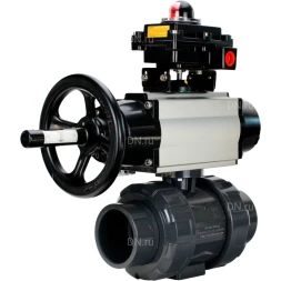 Кран шаровой BV4242E-FP-GRM-ISO Дн40 Ру10 полнопроходной, корпус - НПВХ, шар - НПВХ, уплотнение - EPDM, с пневмоприводом PA-DA-105-1, пневмораспределителем 4M310-08 AC220V и БКВ APL-410N EX