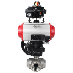 Кран шаровой BV3232P(4pc)-SP-3WL-T-ISO-H Ду10 Ру63 стандартнопроходной трехходовой L-тип, нержавеющая сталь SS316, внутренняя резьба, PTFE, пн.привод PA-DA-065, пн.распределитель 4M310-08 DC24V, БКВ APL-410N EX и ручным дублером MON1-250-T26-ISO