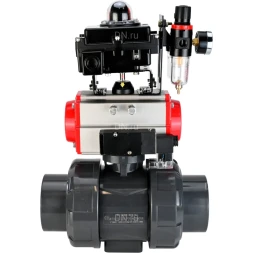 Кран шаровой BV4242E-FP-GRM-ISO Дн32 Ру10 полнопроходной, корпус - НПВХ, шар - НПВХ, уплотнение - EPDM, с пневмоприводом PA-SA-052, пневмораспределителем 4M310-08 DC24V, БКВ APL-410N EX и БПВ AFC2000