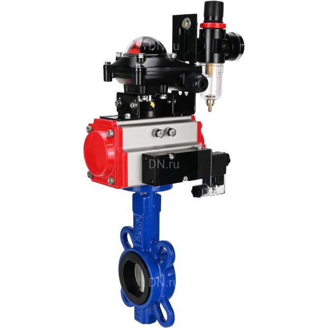Затвор дисковый поворотный WBV1432N-2W-Fb-H Ду200 Ру16, корпус - чугун GGG50, диск - нержавеющая сталь 316L, уплотнение - NBR, с пневмоприводом PA-DA-130, пневмораспределителем 4M310-08 DC24V, БКВ APL-210N, БПВ AFC2000