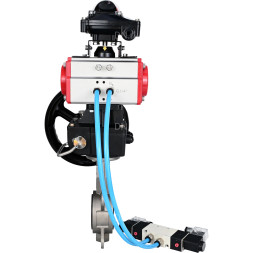 Затвор дисковый поворотный WBV3232N-2W-Fb-H Ду125 Ру16, нержавеющая сталь 316L, уплотнение - NBR, с пневмоприводом PA-DA-105, пневмораспределителем 4V320-10 AC220V, БКВ APL-210N и ручным дублером MON2-450-T28-ISO