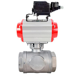 Кран шаровой BV3232P(4pc)-SP-3WL-T-ISO-H WDVF Ду40 Ру63 стандартнопроходной, 3-ходовой L-тип, внутренняя резьба, нержавеющая сталь AISI 316, с пневмоприводом PA-SA-130 и электропневматическим поворотным позиционером YT-1000RSN с обратной связью
