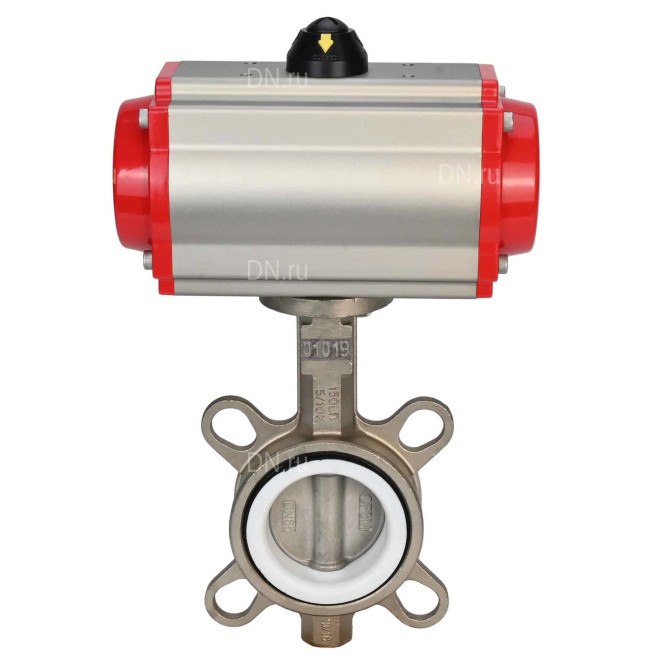 Затвор дисковый поворотный WBV3232P-2W-Fb-H Ду200 Ру16, корпус - нержавеющая сталь 316L, диск - нержавеющая сталь 316L, уплотнение - PTFE, с пневмоприводом PA-SA-210 с возвратными пружинами