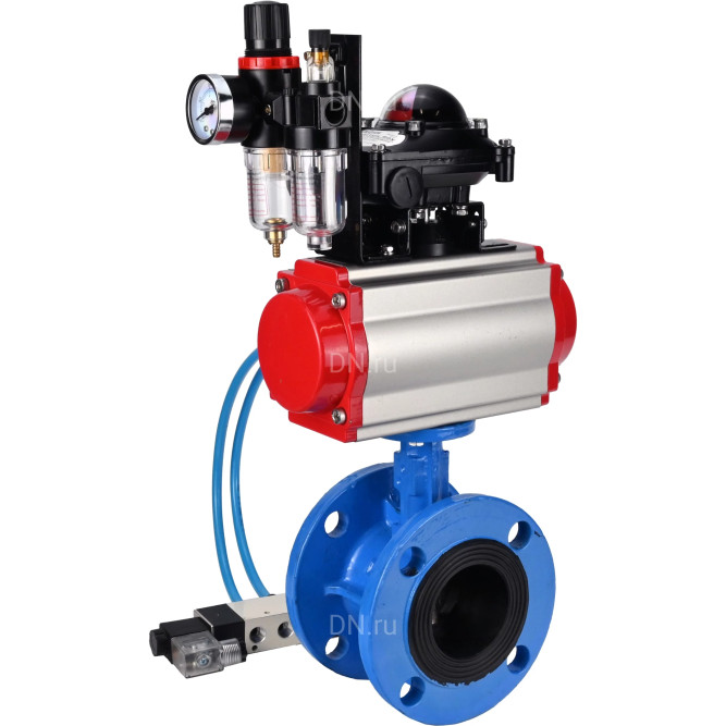 Затвор дисковый поворотный WBV1313E-2W-F-H Ду65 Ру16 фланцевый, корпус - чугун GGG40, диск - чугун GGG40, EPDM, с пневмоприводом PA-DA-105, пневмораспределителем 4V320-10 AC220V, БКВ APL-210N и БПВ AFC2000
