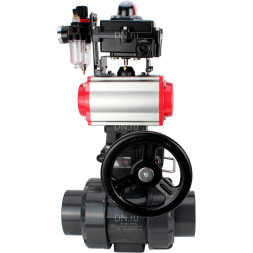 Кран шаровой BV4242E-FP-GRM-ISO Дн100 Ру10 полнопроходной, корпус - НПВХ, шар - НПВХ, уплотнение - EPDM, с пневмоприводом PA-DA-065, пневмораспределителем 4V320-08 AC220V, ручным дублером MON1-250-T26-ISO, БКВ APL-410N EX и БПВ AFC2000