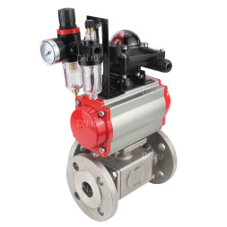 Кран шаровой BV3232P(4pc)-FP-3WL-F Ду40 Ру16 полнопроходной трехходовой, фланцевый, корпус - нержавеющая сталь SS316, с пневмоприводом PA-SA-105 с возвратными пружинами, пневмораспределителем 4M310-08 DC24V, БКВ APL-210N и БПВ AFC2000