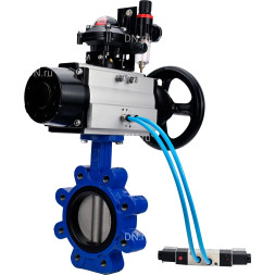 Затвор дисковый поворотный WBV1631E-2W-Fb-H Ду150 Ру16 LUG, корпус - чугун QT450, диск - нержавеющая сталь 304, уплотнение - EPDM, с пневмоприводом PA-DA-105-1, пневмораспределителем 4M320-10 AC220V, БКВ APL-210N и БПВ AFC2000