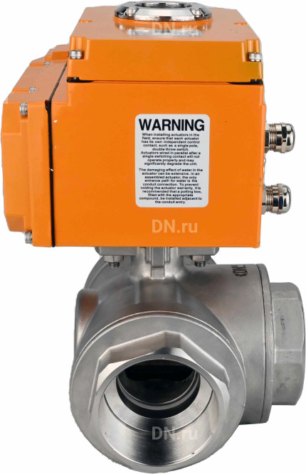 Кран шаровой BV3232P(4pc)-SP-3WT-T-ISO-H Ду100 Ру40 стандартнопроходной T-тип, трехходовой, нержавеющая сталь, внутренняя резьба, уплотнение - PTFE, с эл. приводом E34-N-010EM-O1-220VAC-У1