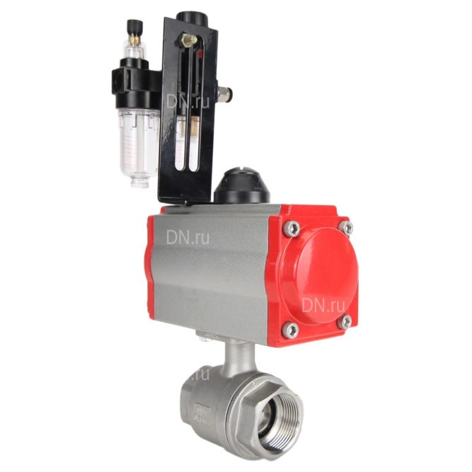 Кран шаровой BV3232P(2pc)-FP-T-ISO-H Ду40 Ру63 полнопроходной двухходовой, нержавеющая сталь SS316, внутренняя резьба, уплотнение - PTFE, с пневмоприводом PA-SA-105 с возвратными пружинами, с пневмораспределителем 4M310-08 220В, с БПВ AFC2000