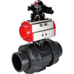 Кран шаровой BV4242E-FP-GRM-ISO Дн20 Ру10 полнопроходной, корпус - НПВХ, шар - НПВХ, уплотнение - EPDM, с пневмоприводом PA-SA-052 и БКВ APL-210N