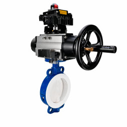 Затвор дисковый поворотный WBV3434Pf-2W-Fb-R Ду150 Ру16, корпус - углеродистая сталь WCB, диск - углеродистая сталь WCB, футерованный PTFE, уплотнение - PTFE, с пневмоприводом PA-DA-105-1, пневмораспределителем 4M310-08 AC220V и БКВ APL-410N EX