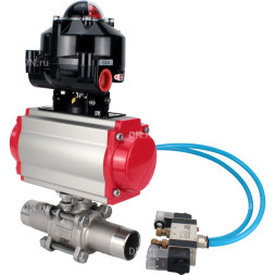 Кран шаровой BV3131P(3pc)-FP-W-ISO-H LONG Ду125 Ру16 полнопроходной, корпус - нержавеющая сталь 304, уплотнение - PTFE, под приварку, с пневмоприводом PA-SA-210, пневмораспределителем 4V320-08 AC220V и БКВ APL-510N EX