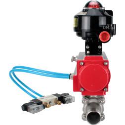 Кран шаровой BV3131P(3pc)-FP-W-ISO-H LONG Ду125 Ру16 полнопроходной, корпус - нержавеющая сталь 304, уплотнение - PTFE, под приварку, с пневмоприводом PA-SA-210, пневмораспределителем 4V320-08 AC220V и БКВ APL-510N EX