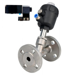 Клапан отсечной пневматический VSP3241P-F-1PNC Ду25 Ру25, корпус - нержавеющая сталь CF8M (AISI 316), корпус привода - пластик, с пневмораспределителем 3VM210-08-NC AC24V