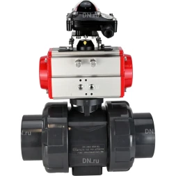 Кран шаровой BV4242E-FP-GRM-ISO Дн25 Ру10 полнопроходной, корпус - НПВХ, шар - НПВХ, уплотнение - EPDM, с пневмоприводом PA-SA-052 и БКВ APL-210N