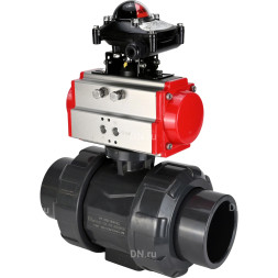 Кран шаровой BV4242E-FP-GRM-ISO Дн25 Ру10 полнопроходной, корпус - НПВХ, шар - НПВХ, уплотнение - EPDM, с пневмоприводом PA-SA-052 и БКВ APL-210N