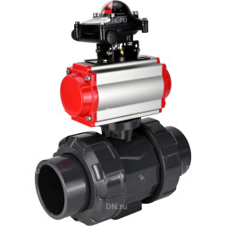 Кран шаровой BV4242E-FP-GRM-ISO Дн25 Ру10 полнопроходной, корпус - НПВХ, шар - НПВХ, уплотнение - EPDM, с пневмоприводом PA-SA-052 и БКВ APL-210N