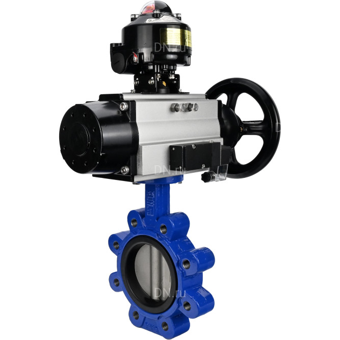 Затвор дисковый поворотный WBV1631E-2W-Fb-H Ду150 Ру16 LUG корпус - чугун QT450, диск - нержавеющая сталь 304, уплотнение - EPDM, с пневмоприводом PA-DA-105-1, пневмораспределителем 4M310-08 DC24V и БКВ APL-510N EX