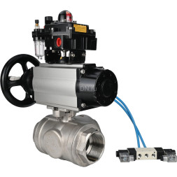 Кран шаровой BV3232P(4pc)-SP-3WL-T-ISO-H Ду80 Ру40, стандартнопроходной, четырехсоставной, нержавеющая сталь 316, PTFE, внутренняя резьба, с пневмоприводом PA-DA-105-1, пневмораспределителем 4V320-08 AC220V, БКВ APL-410N Ex, БПВ AFC2000