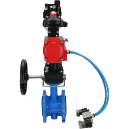 Затвор дисковый поворотный WBV1313E-2W-F-H Ду125 Ру16 фланцевый, корпус - чугун GGG40, диск - чугун GGG40, EPDM, с пневмоприводом PA-DA-130, пневмораспределителем 4V320-10 AC220V, БКВ APL-210N, ручным дублером MON1-250-T26-ISO и БПВ AFC2000