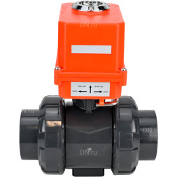 Кран шаровой BV4242E-FP-GRM-ISO Дн20 Ру10 полнопроходной, корпус - НПВХ, шар - НПВХ, уплотнение - EPDM, с электроприводом QT-N-003EM-O1-220VAC-У1 MINI