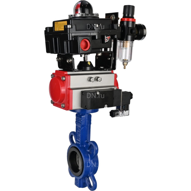Затвор дисковый поворотный WBV1432E-2W-Fb-H Ду40 Ру16, корпус - чугун GGG50, диск - нержавеющая сталь 316L, уплотнение - EPDM, с пневмоприводом PA-DA-052, пневмораспределителем 4M310-08 DC24V, БКВ APL-410N EX, БПВ AFC2000