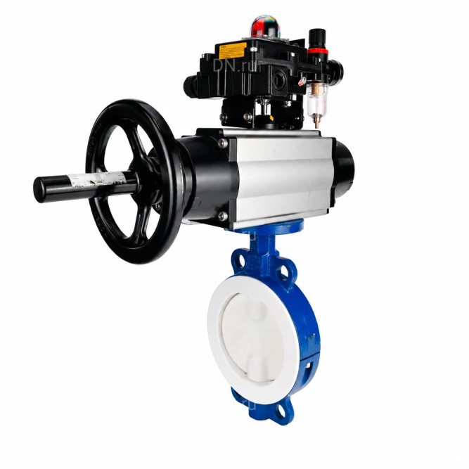 Затвор дисковый поворотный WBV3434Pf-2W-Fb-R Ду150 Ру16, корпус - угл. сталь WCB, диск - угл. сталь WCB, футерованный PTFE, уплотнение - PTFE, с пневмоприводом PA-DA-105-1, пневмораспределителем 4M310-08 AC220V, БКВ APL-410N EX и БПВ AFC2000
