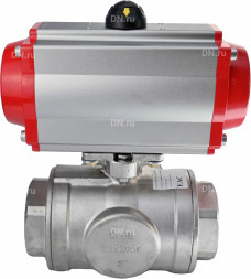 Кран шаровой BV3232P(4pc)-SP-3WL-T-ISO-H Ду65 Ру40 стандартнопроходной L-тип, трехходовой, нержавеющая сталь SS316, внутренняя резьба, уплотнение - PTFE, с пневмоприводом PA-SA-105 с возвратными пружинами