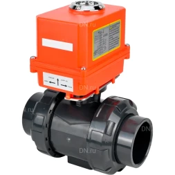 Кран шаровой BV4242E-FP-GRM-ISO Дн25 Ру10 полнопроходной, корпус - НПВХ, шар - НПВХ, уплотнение - EPDM, с электроприводом QT-N-003EM-O1-220VAC-У1 MINI