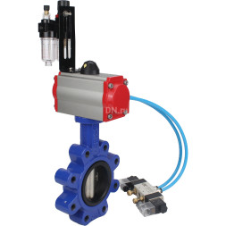 Затвор дисковый поворотный WBV1616E-2W-Fb-H Ду150 Ру16 LUG корпус - чугун QT450, диск - чугун QT450, уплотнение - EPDM, с пневмоприводом PA-SA-160, пневмораспределителем 4V320-08 AC220V и БПВ AFC2000