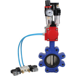 Затвор дисковый поворотный WBV1616E-2W-Fb-H Ду150 Ру16 LUG корпус - чугун QT450, диск - чугун QT450, уплотнение - EPDM, с пневмоприводом PA-SA-160, пневмораспределителем 4V320-08 AC220V и БПВ AFC2000
