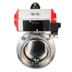 Затвор дисковый поворотный WBV3131E-2W-T-H Ду15 Ру10 резьбовой, пищевая нержавеющая сталь 304, уплотнение – EPDM, с пневмоприводом PA-SA-065 и пневмораспределителем 4M310-08 DC24V