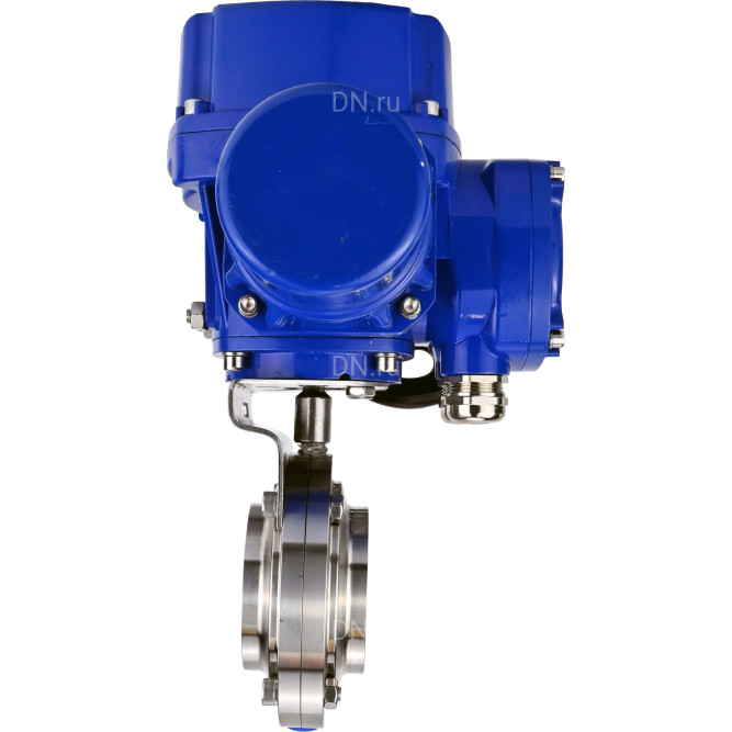 Затвор дисковый поворотный WBV3131S-2W-W-H Ду25 Ру10 под приварку, корпус - пищевая нержавеющая сталь 304, уплотнение - Silicon, с электроприводом QT-N-005M-O2-220VAC-У1 с моментной муфтой и штурвалом