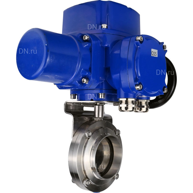 Затвор дисковый поворотный WBV3131S-2W-W-H Ду25 Ру10 под приварку, корпус - пищевая нержавеющая сталь 304, уплотнение - Silicon, с электроприводом QT-N-005M-O2-220VAC-У1 с моментной муфтой и штурвалом
