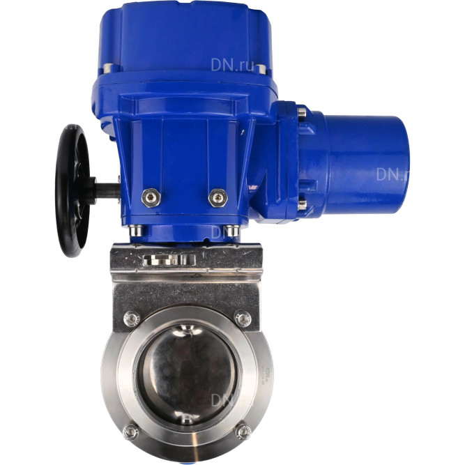 Затвор дисковый поворотный WBV3131S-2W-W-H Ду25 Ру10 под приварку, корпус - пищевая нержавеющая сталь 304, уплотнение - Silicon, с электроприводом QT-N-005M-O2-220VAC-У1 с моментной муфтой и штурвалом