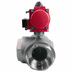 Кран шаровой BV3232P(4pc)-SP-3WL-T-ISO-H Ду10 Ру63 стандартнопроходной L-тип, трехходовой, нержавеющая сталь SS316, внутренняя резьба, уплотнение - PTFE, с пн.приводом PA-SA-052 c пн.распределителем 4M310-08 AC220V