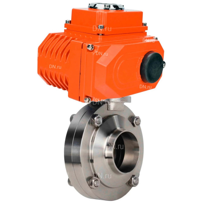 Затвор дисковый поворотный WBV3131S-2W-W-H Ду32 Ру10 под приварку, корпус - пищевая нержавеющая сталь 304, уплотнение - Silicon, с электроприводом QT-N-005EM-O1-380VAC-У1 380В HARK